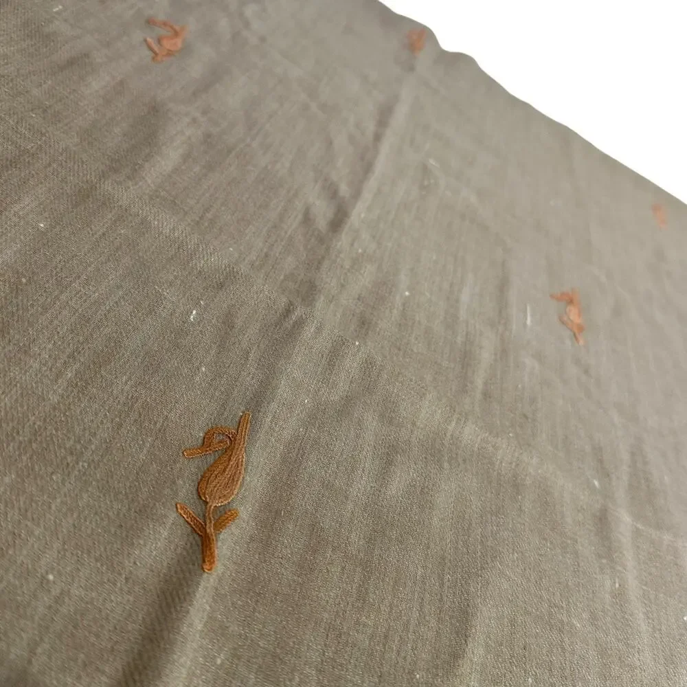 kashmir beige silk embroidered shawl wrap Damage 26 X 76 In